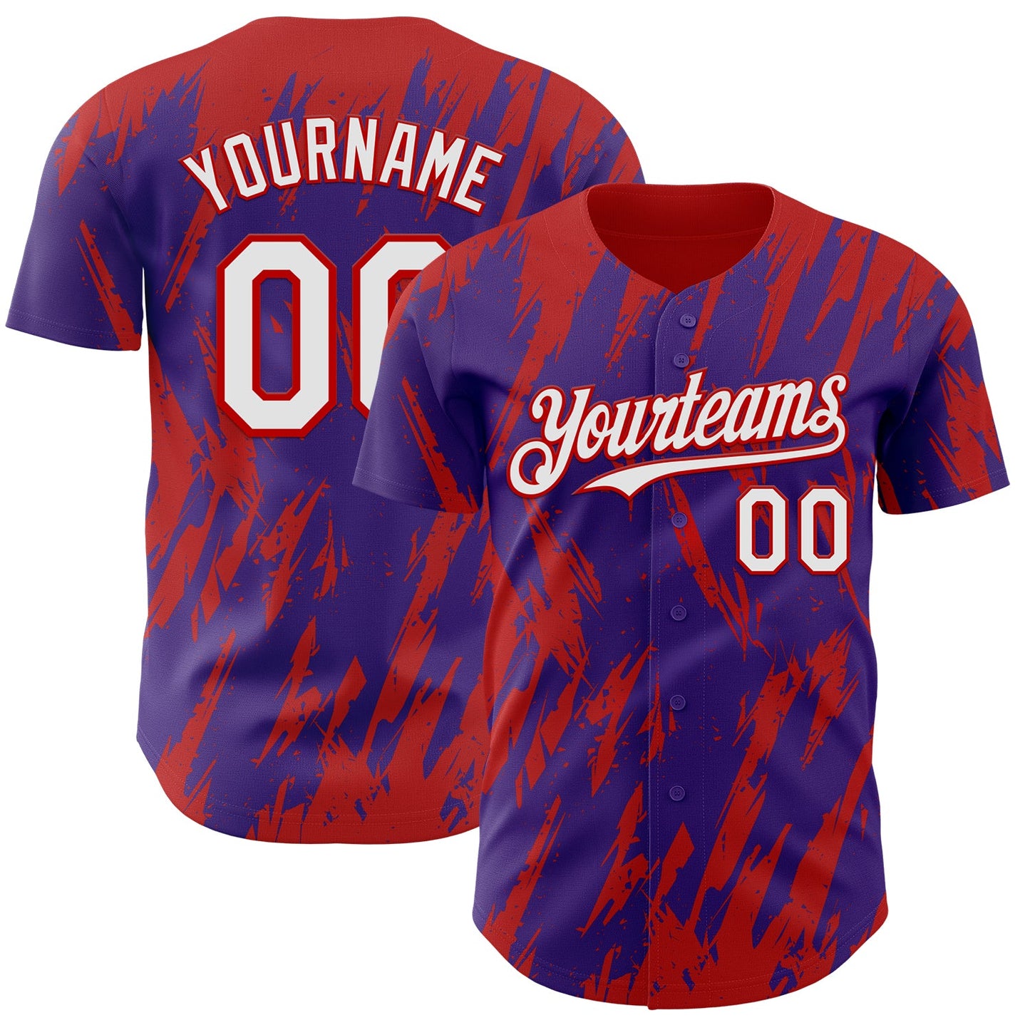 Custom Purple White-Red Splatter Torn Sharp Brush Stroke Authentic Baseball Jersey - Main View