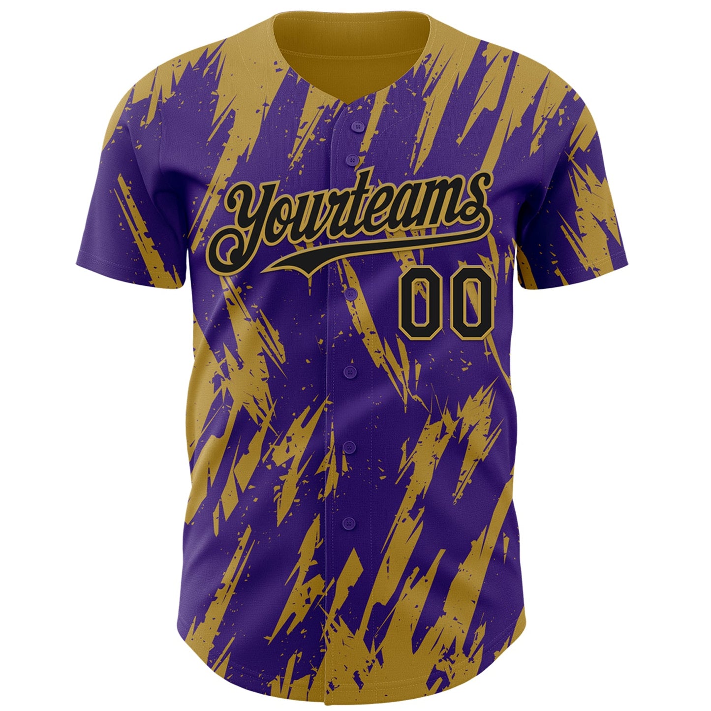 Custom Purple Old Gold Splatter Torn Sharp Brush Stroke Authentic Baseball Jersey view 2