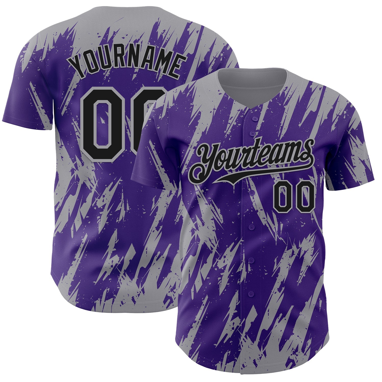 Custom Purple Gray Splatter Torn Sharp Brush Stroke Authentic Baseball Jersey - Main View