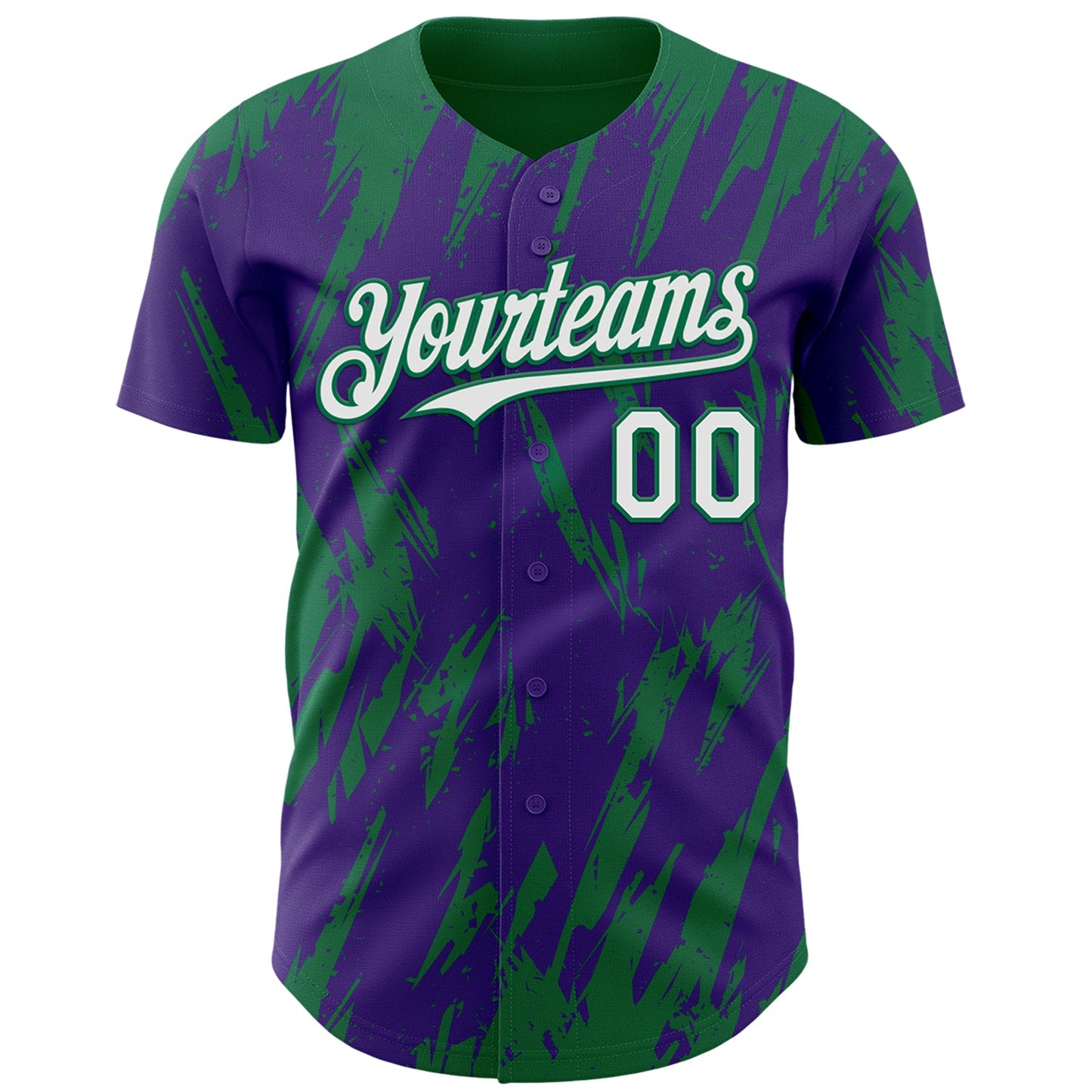 Custom Purple White-Kelly Green Splatter Torn Sharp Brush Stroke Authentic Baseball Jersey view 2