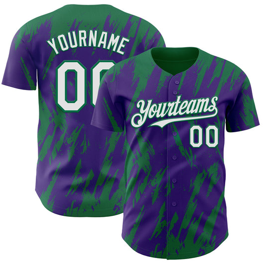 Custom Purple White-Kelly Green Splatter Torn Sharp Brush Stroke Authentic Baseball Jersey - Main View