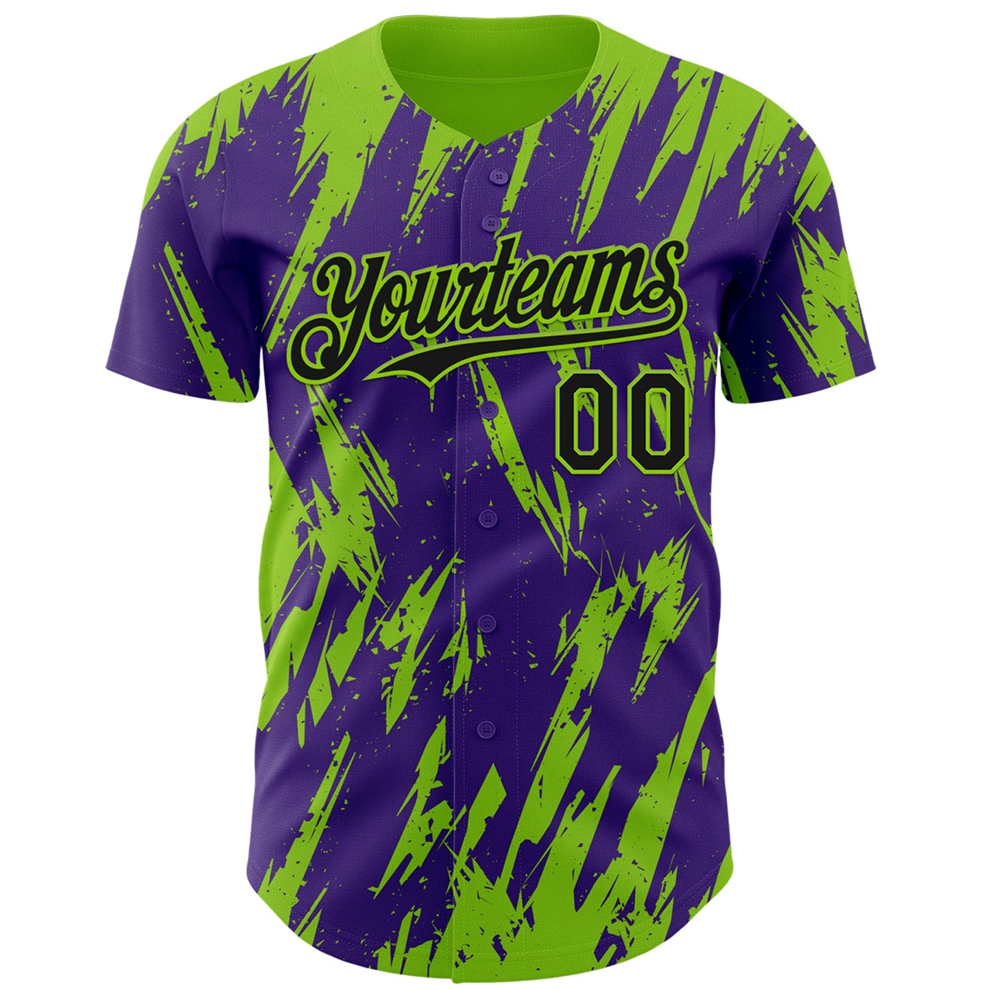 Custom Purple Neon Green Splatter Torn Sharp Brush Stroke Authentic Baseball Jersey view 2