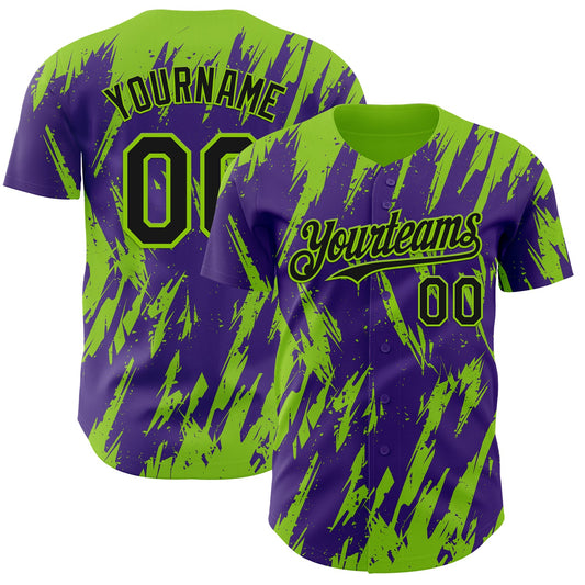 Custom Purple Neon Green Splatter Torn Sharp Brush Stroke Authentic Baseball Jersey - Main View