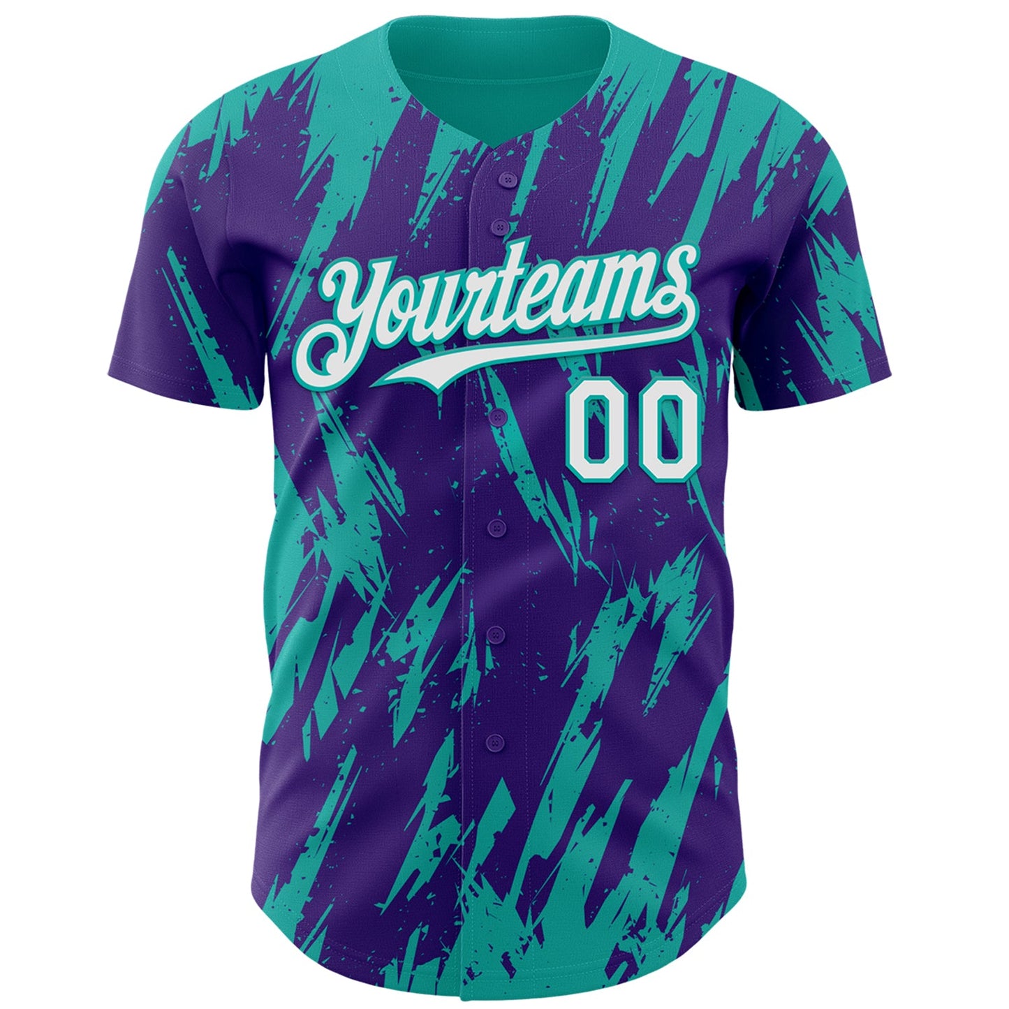 Custom Purple White-Aqua Splatter Torn Sharp Brush Stroke Authentic Baseball Jersey view 2