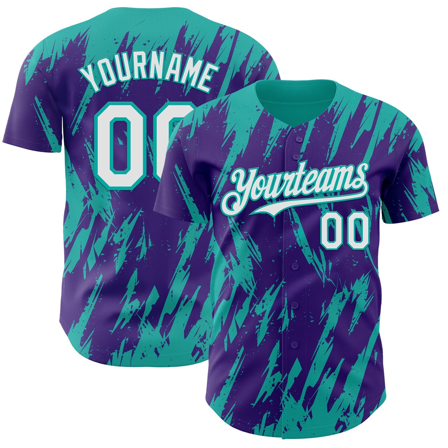 Custom Purple White-Aqua Splatter Torn Sharp Brush Stroke Authentic Baseball Jersey - Main View