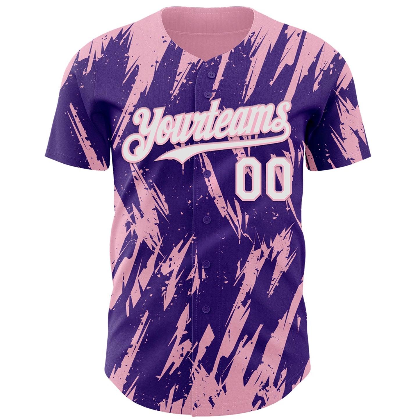 Custom Purple White-Light Pink Splatter Torn Sharp Brush Stroke Authentic Baseball Jersey view 2