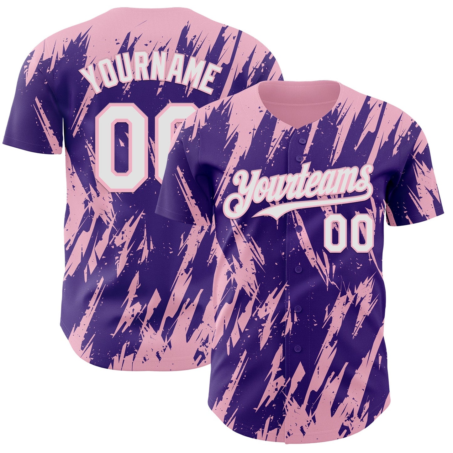 Custom Purple White-Light Pink Splatter Torn Sharp Brush Stroke Authentic Baseball Jersey - Main View