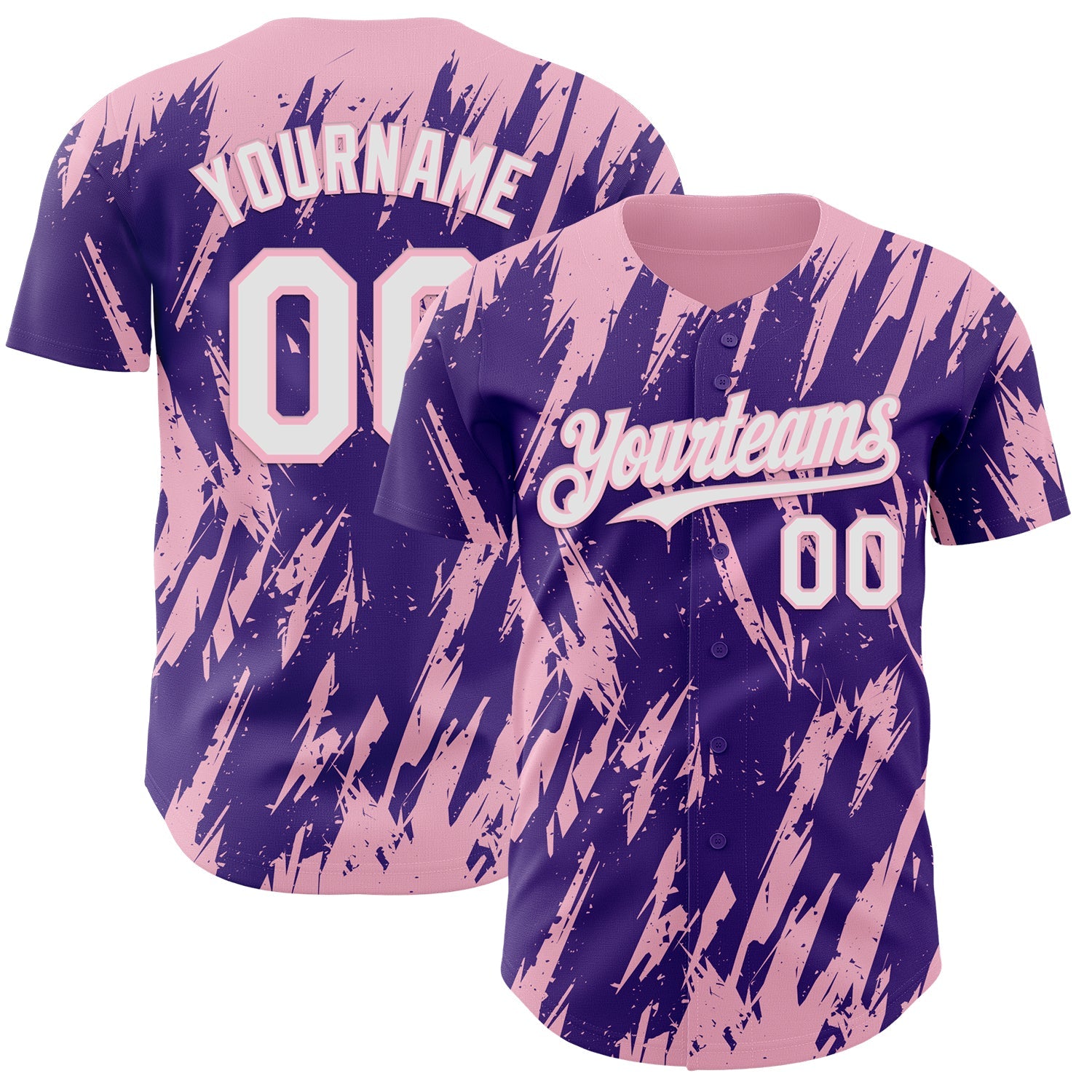 Custom Purple White-Light Pink Splatter Torn Sharp Brush Stroke Authentic Baseball Jersey - Main View
