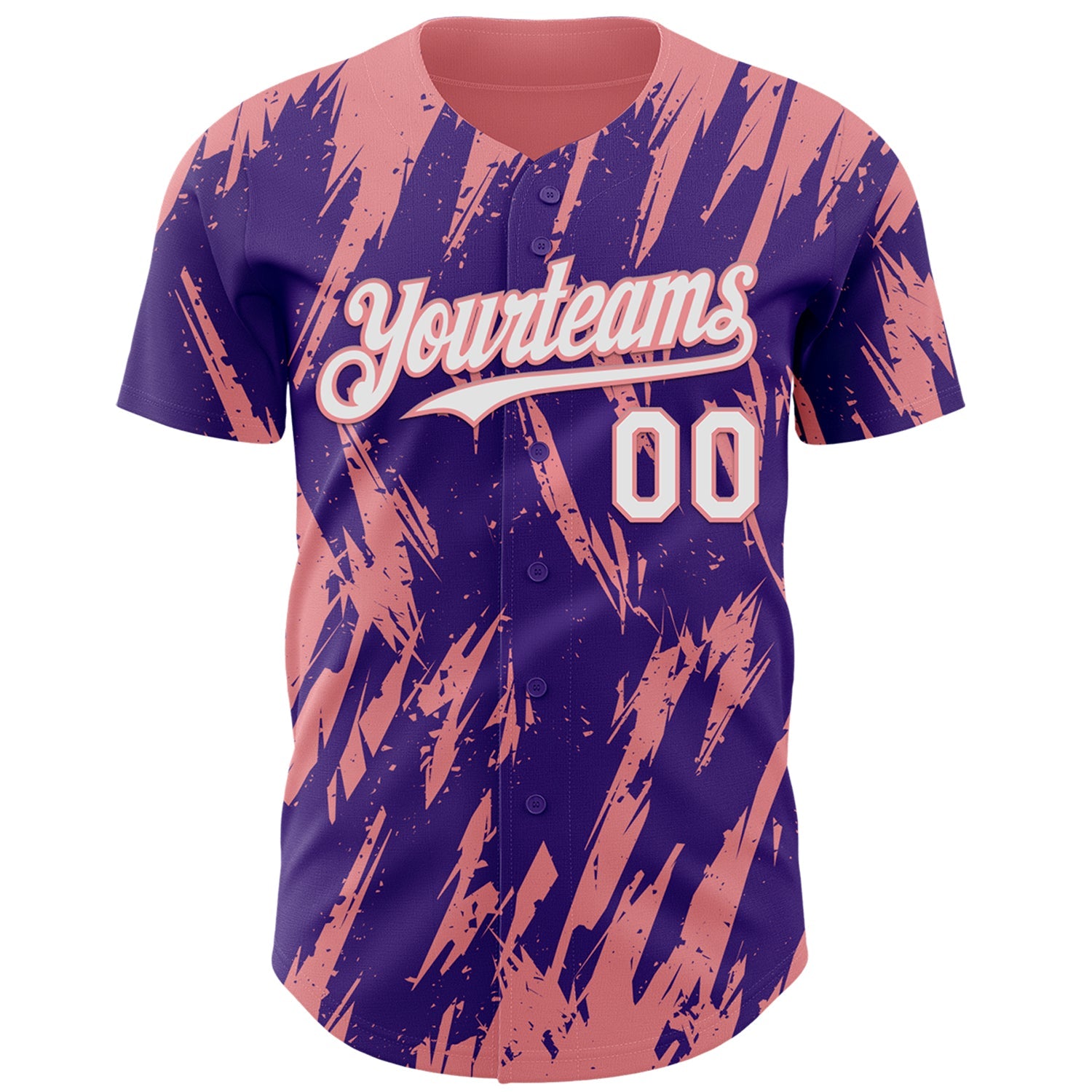 Custom Purple White-Medium Pink Splatter Torn Sharp Brush Stroke Authentic Baseball Jersey view 2
