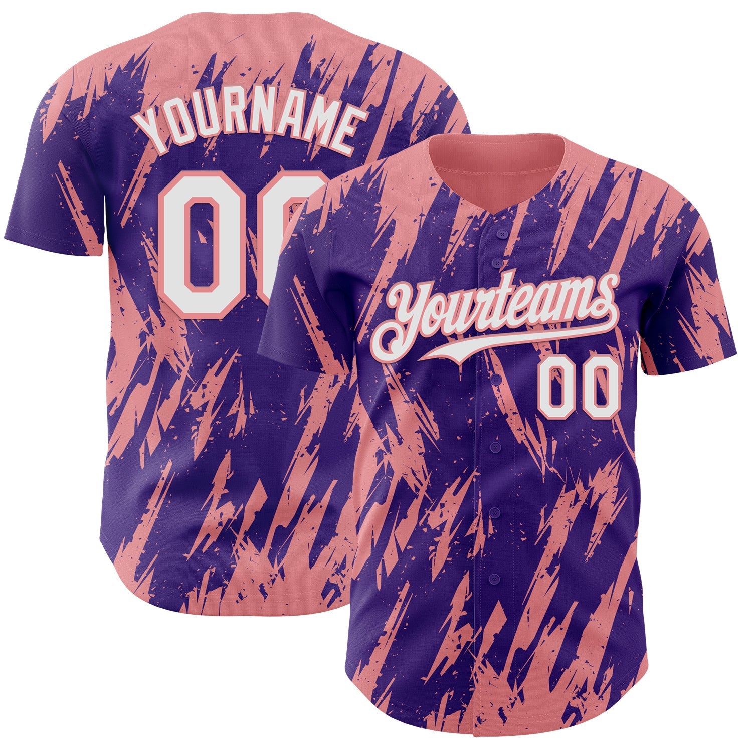 Custom Purple White-Medium Pink Splatter Torn Sharp Brush Stroke Authentic Baseball Jersey - Main View