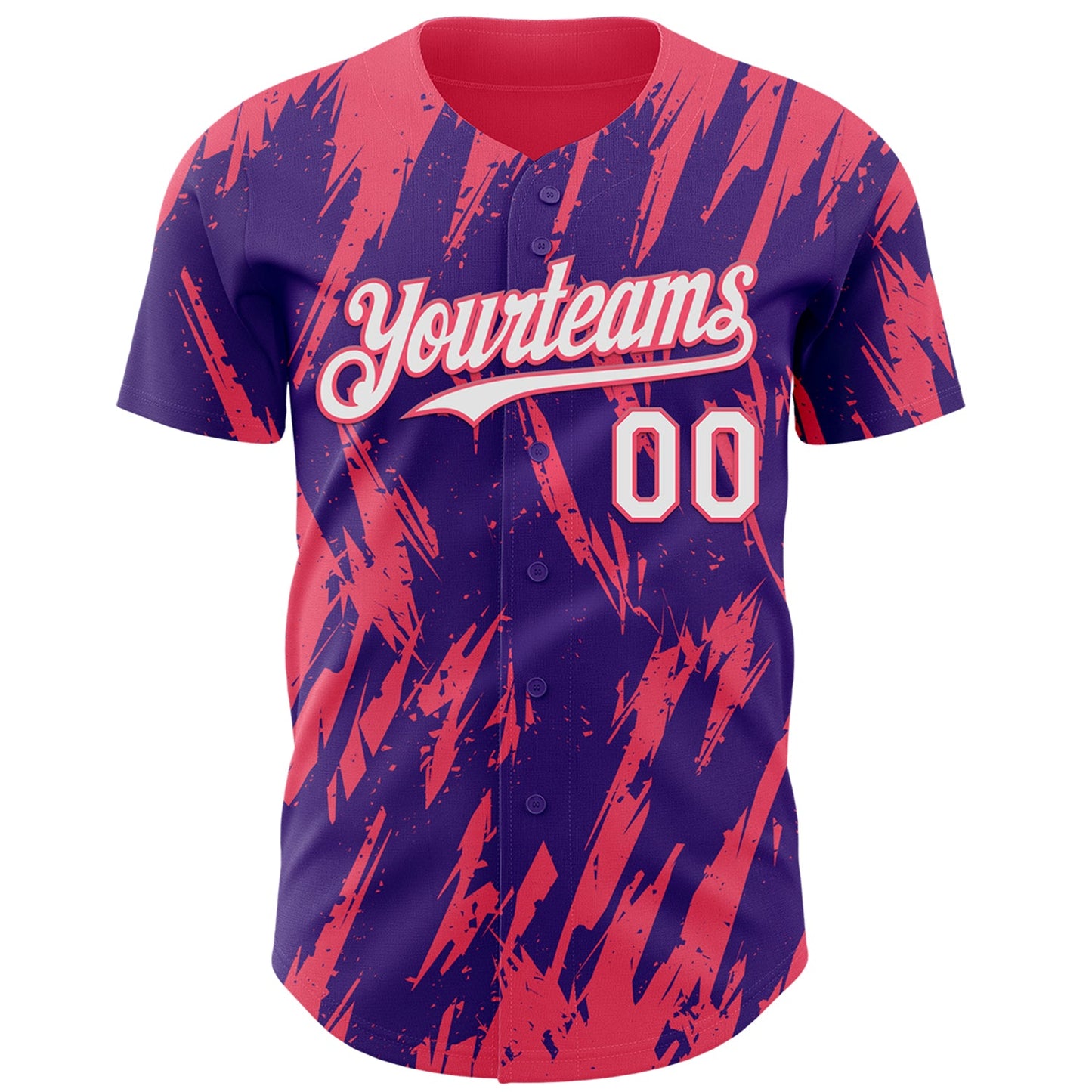 Custom Purple White-Neon Pink Splatter Torn Sharp Brush Stroke Authentic Baseball Jersey view 2