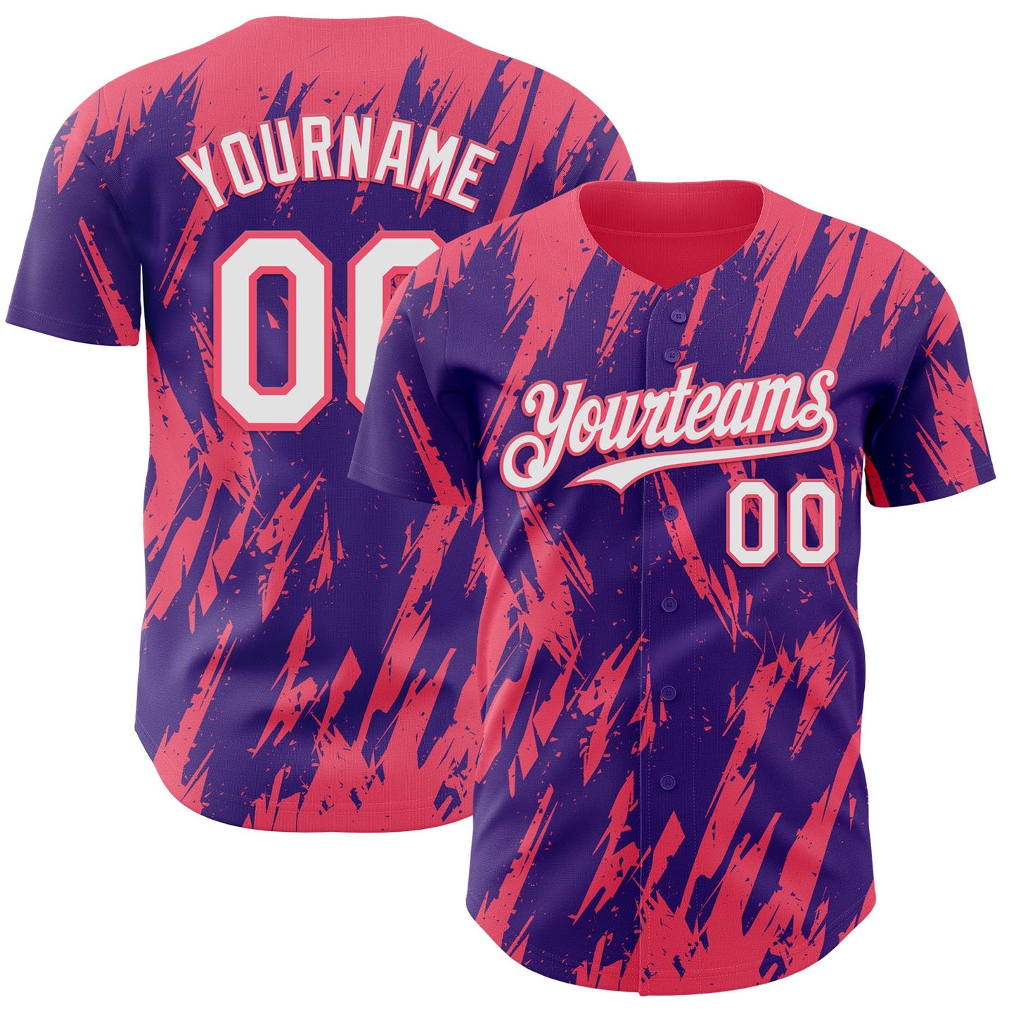 Custom Purple White-Neon Pink Splatter Torn Sharp Brush Stroke Authentic Baseball Jersey - Main View