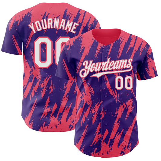 Custom Purple White-Neon Pink Splatter Torn Sharp Brush Stroke Authentic Baseball Jersey - Main View