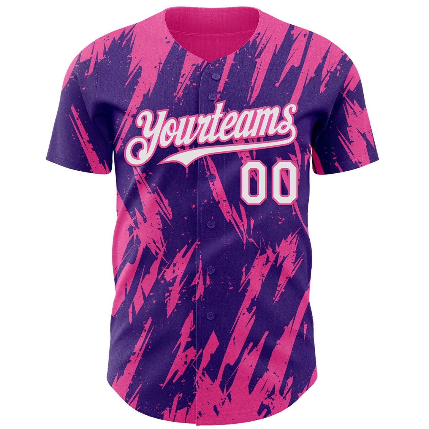 Custom Purple White-Pink Splatter Torn Sharp Brush Stroke Authentic Baseball Jersey view 2