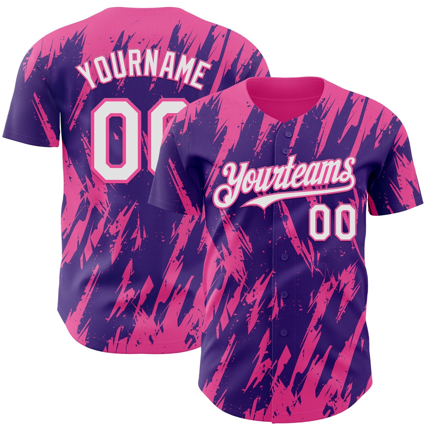 Custom Purple White-Pink Splatter Torn Sharp Brush Stroke Authentic Baseball Jersey - Main View