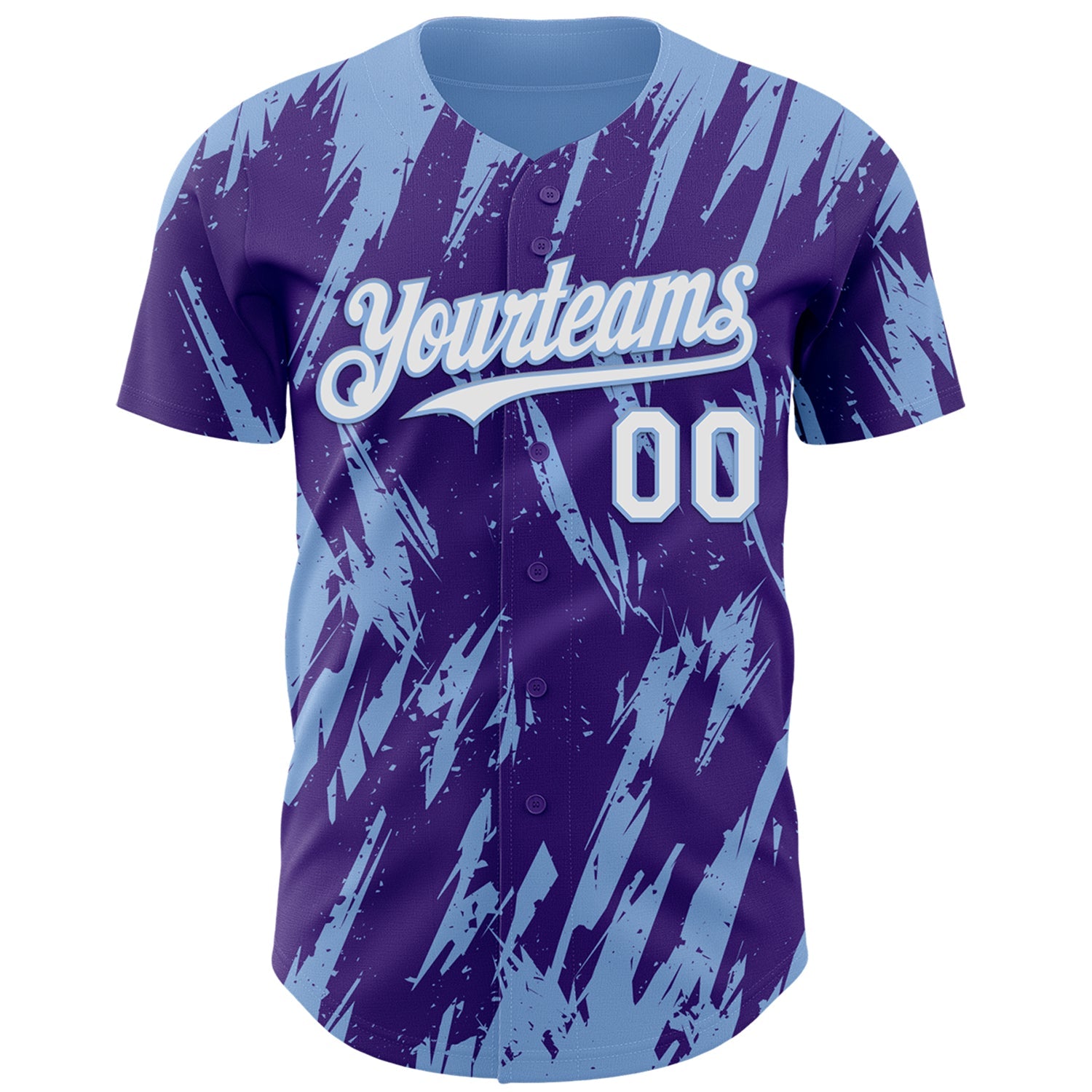 Custom Purple White-Light Blue Splatter Torn Sharp Brush Stroke Authentic Baseball Jersey view 2