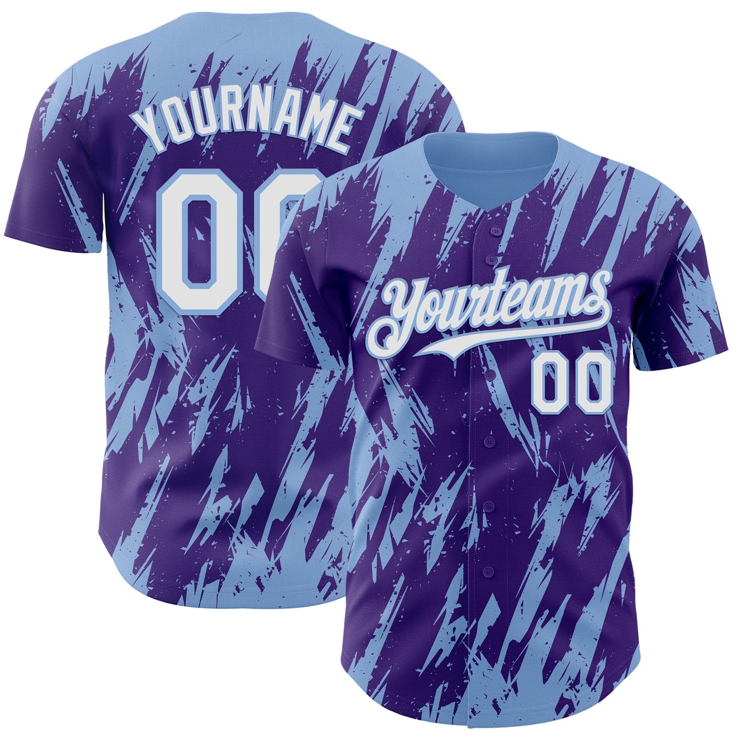 Custom Purple White-Light Blue Splatter Torn Sharp Brush Stroke Authentic Baseball Jersey - Main View