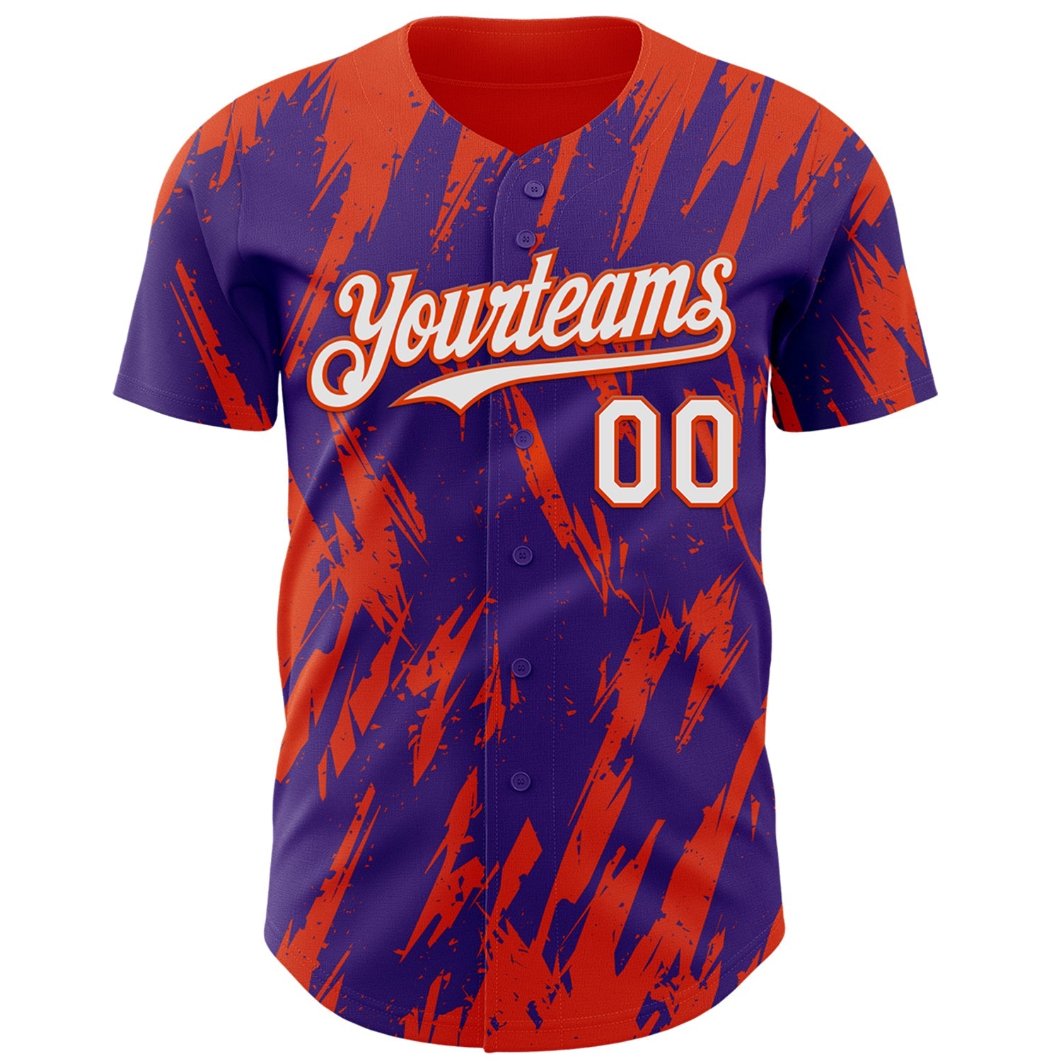 Custom Purple White-Orange Splatter Torn Sharp Brush Stroke Authentic Baseball Jersey view 2