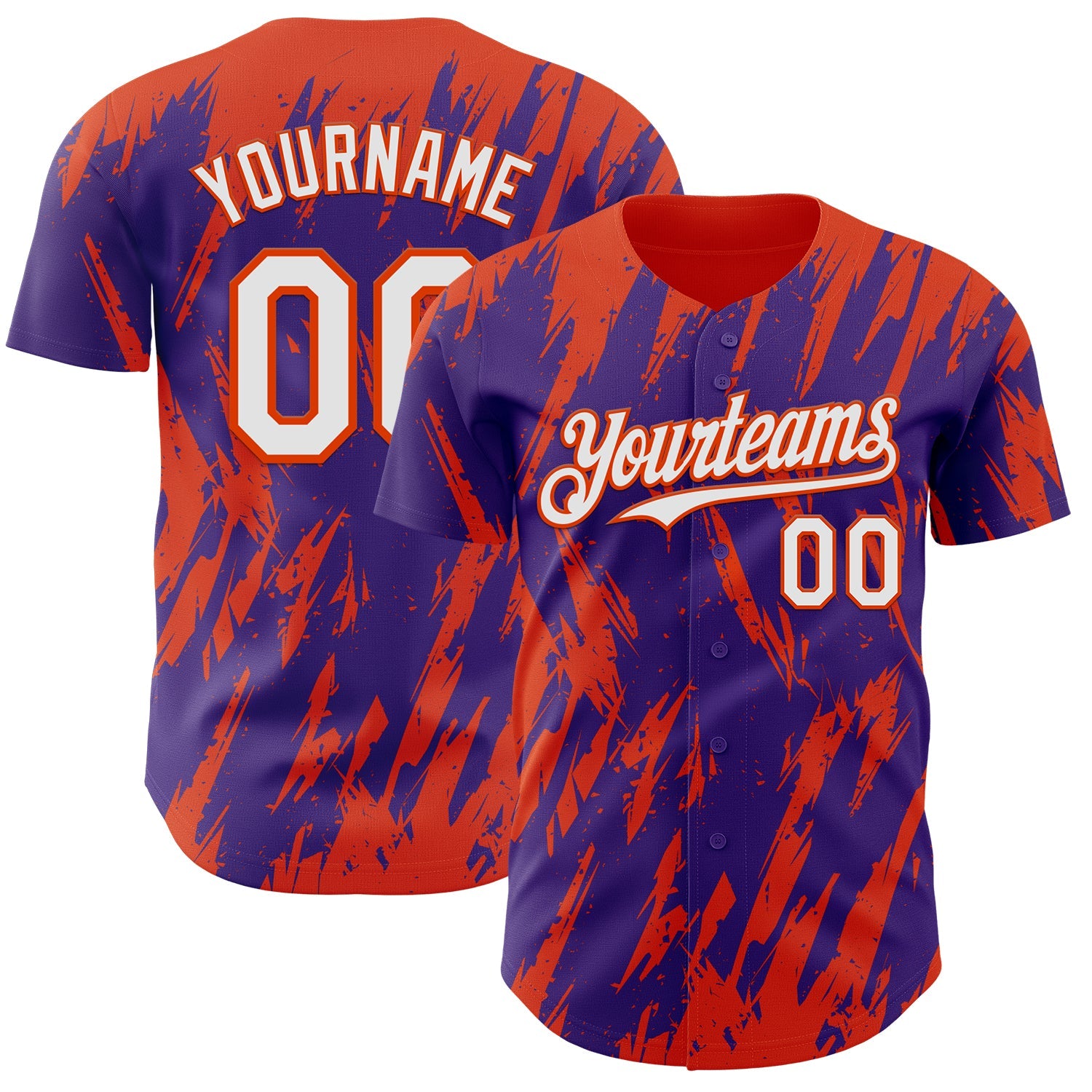Custom Purple White-Orange Splatter Torn Sharp Brush Stroke Authentic Baseball Jersey - Main View