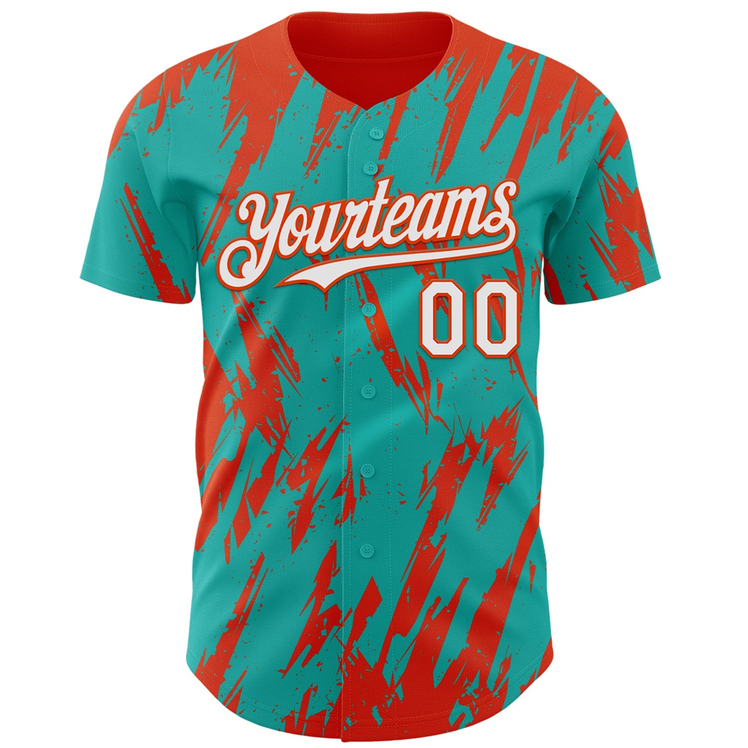 Custom Aqua White-Orange Splatter Torn Sharp Brush Stroke Authentic Baseball Jersey view 2
