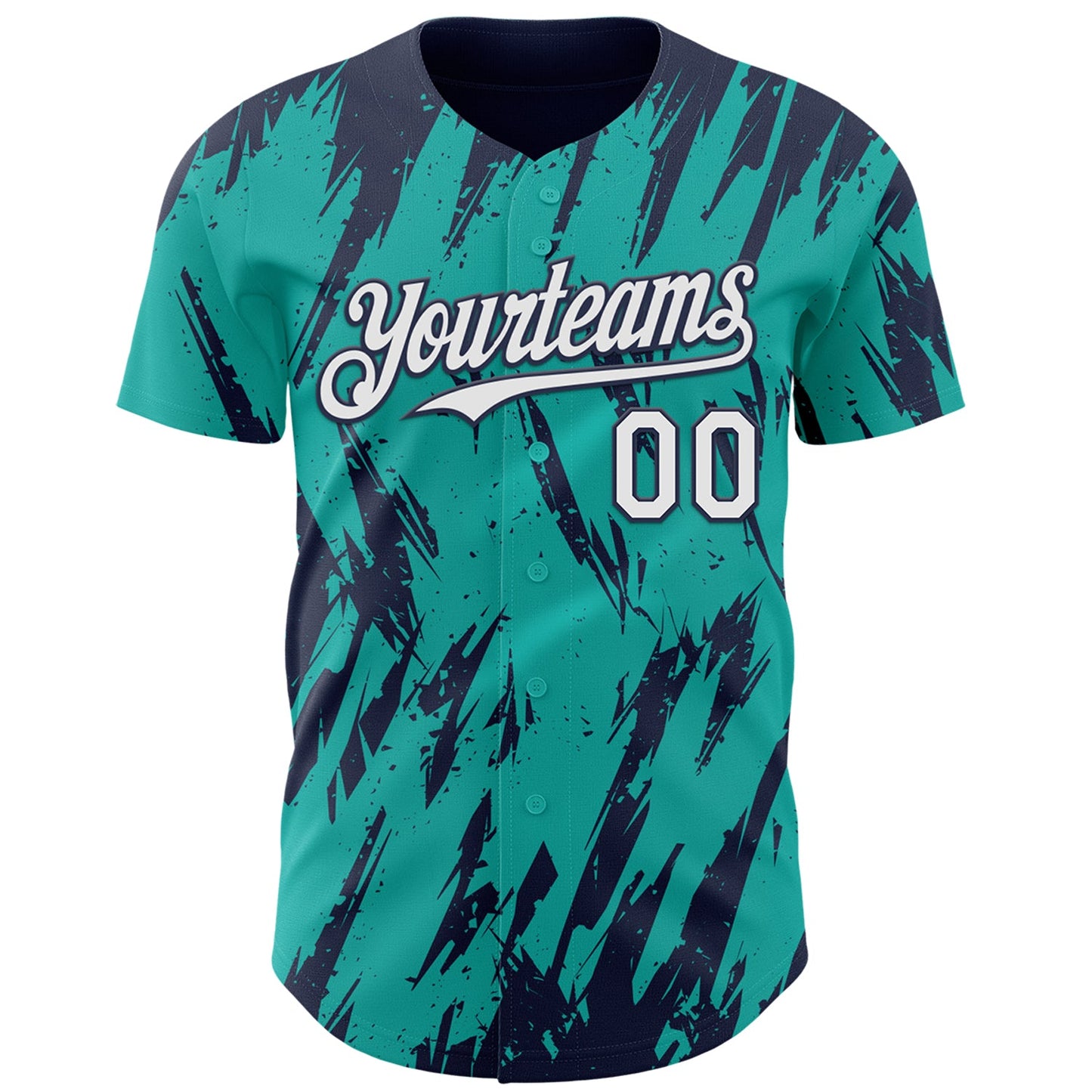 Custom Aqua White-Navy Splatter Torn Sharp Brush Stroke Authentic Baseball Jersey view 2