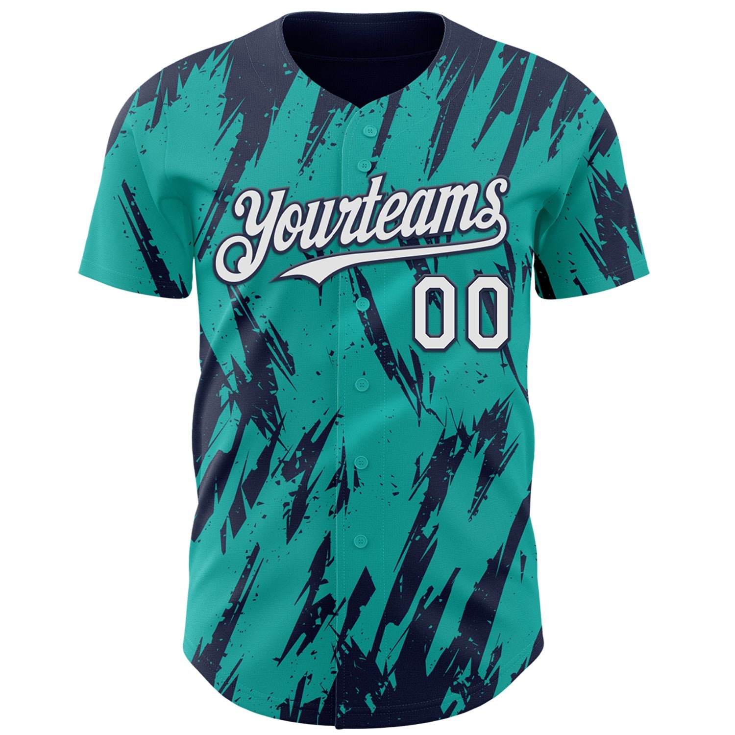 Custom Aqua White-Navy Splatter Torn Sharp Brush Stroke Authentic Baseball Jersey view 2
