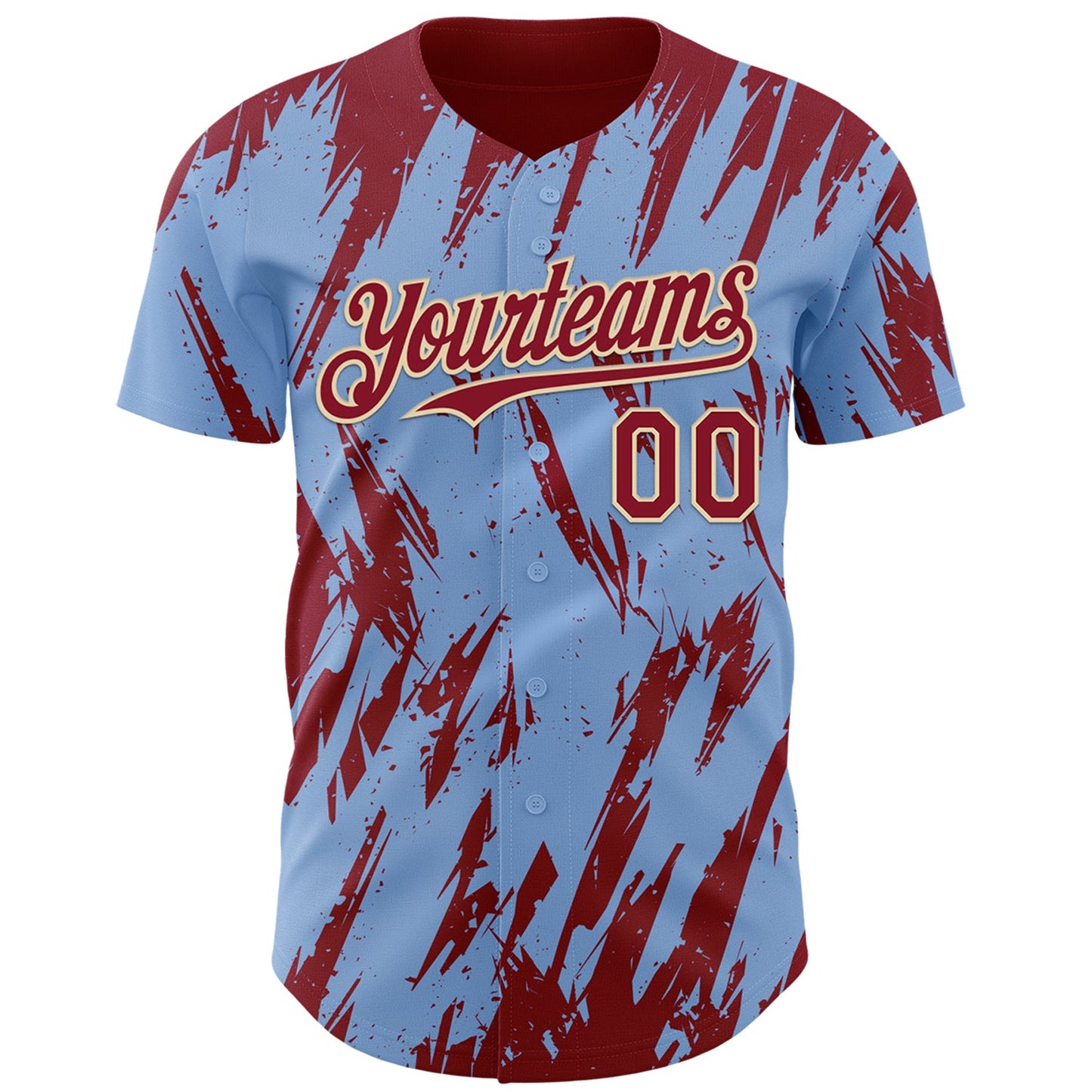 Custom Light Blue Crimson-Cream Splatter Torn Sharp Brush Stroke Authentic Baseball Jersey view 2