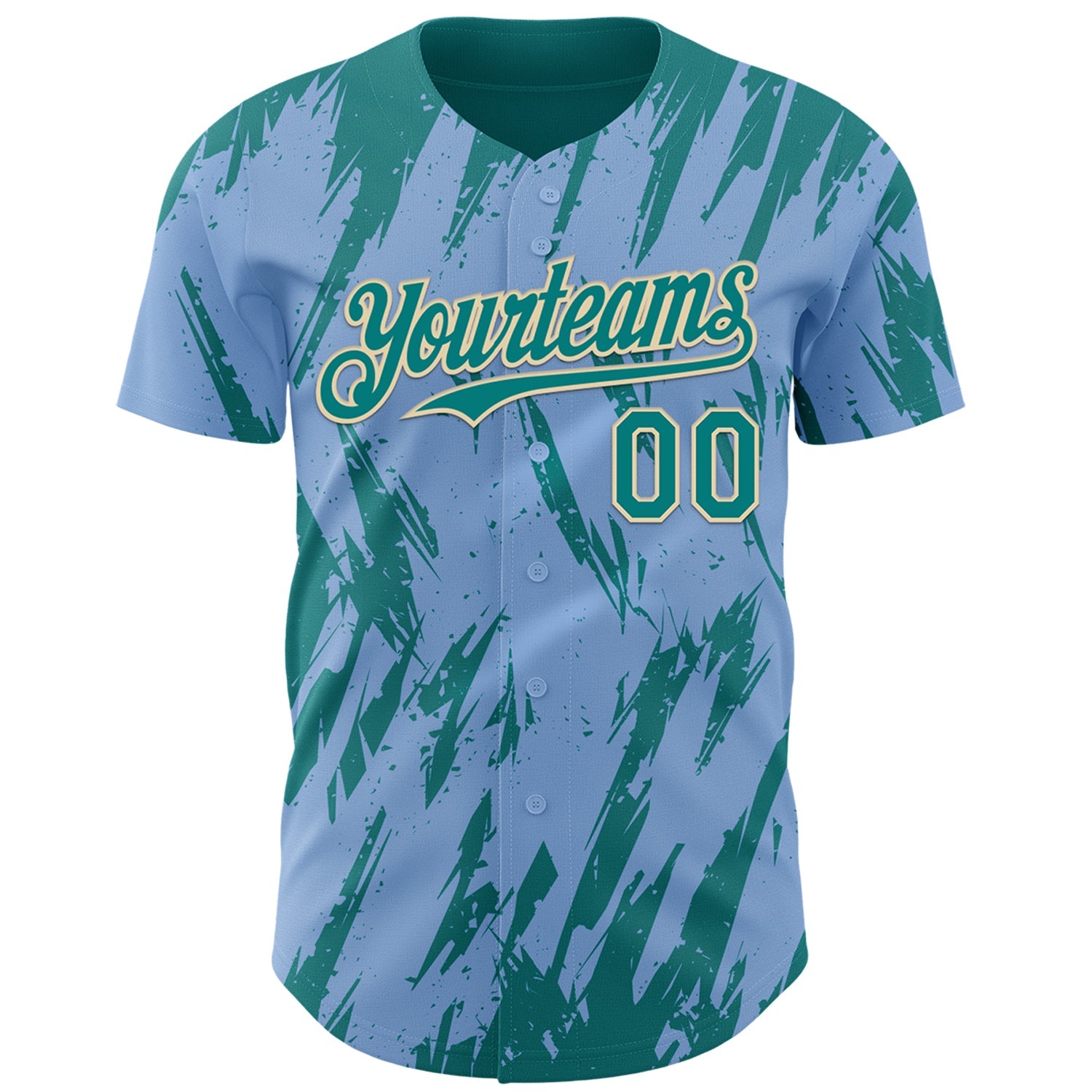 Custom Light Blue Teal-Cream Splatter Torn Sharp Brush Stroke Authentic Baseball Jersey view 2