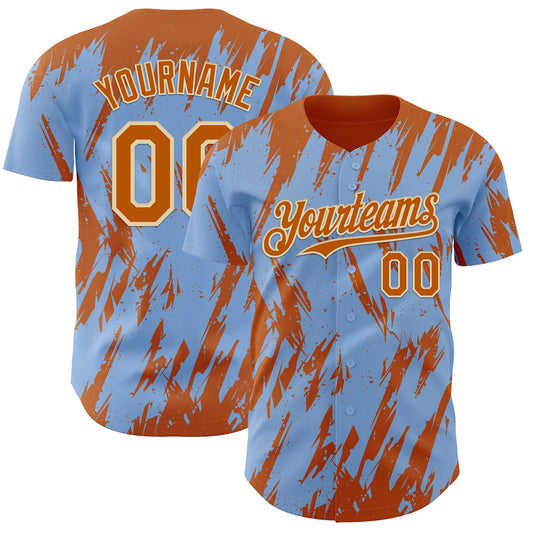 Custom Light Blue Bay Orange-Cream Splatter Torn Sharp Brush Stroke Authentic Baseball Jersey - Main View