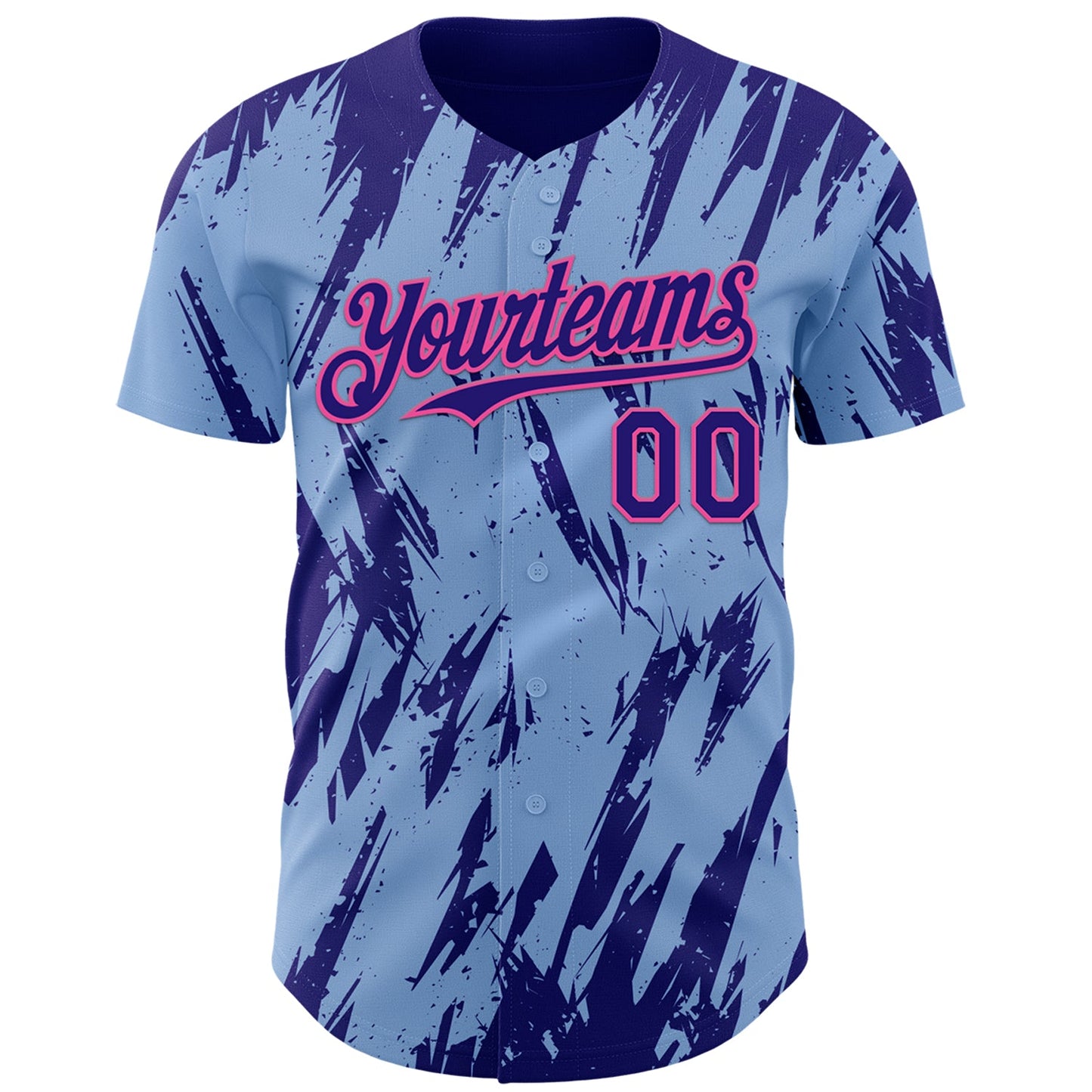 Custom Light Blue Dark Purple-Pink Splatter Torn Sharp Brush Stroke Authentic Baseball Jersey view 2