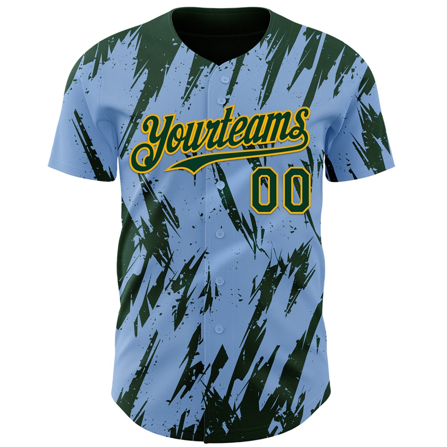 Custom Light Blue Green-Gold Splatter Torn Sharp Brush Stroke Authentic Baseball Jersey view 2