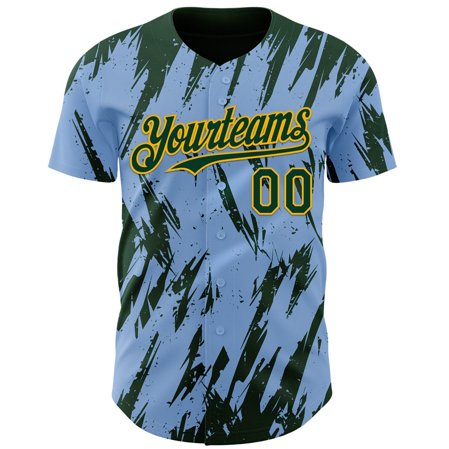 Custom Light Blue Green-Gold Splatter Torn Sharp Brush Stroke Authentic Baseball Jersey view 2