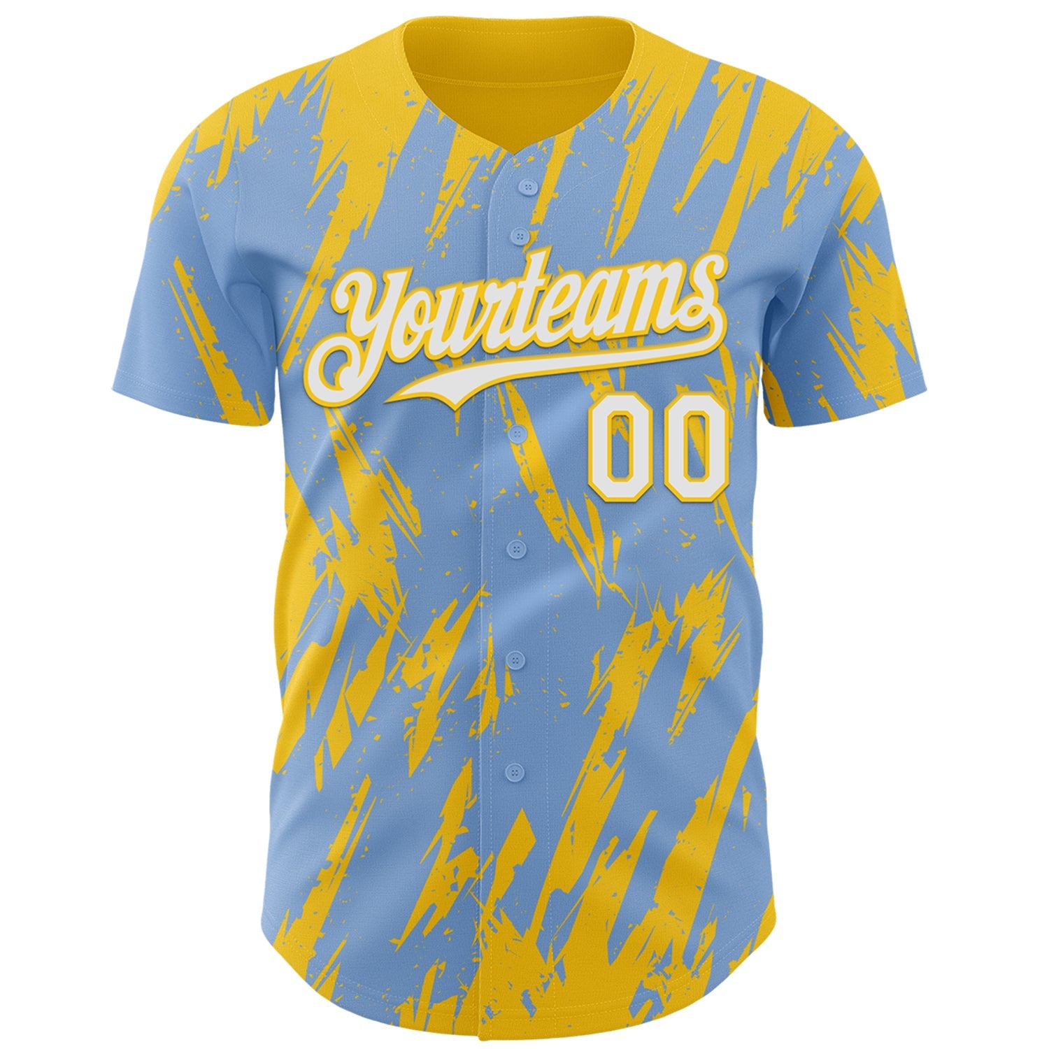 Custom Light Blue White-Yellow Splatter Torn Sharp Brush Stroke Authentic Baseball Jersey view 2