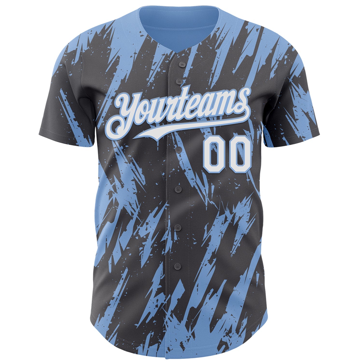 Custom Steel Gray White-Light Blue Splatter Torn Sharp Brush Stroke Authentic Baseball Jersey view 2