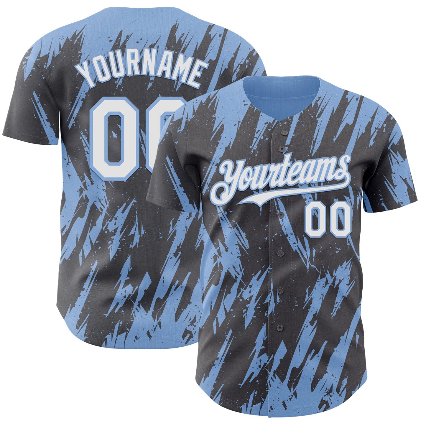 Custom Steel Gray White-Light Blue Splatter Torn Sharp Brush Stroke Authentic Baseball Jersey - Main View