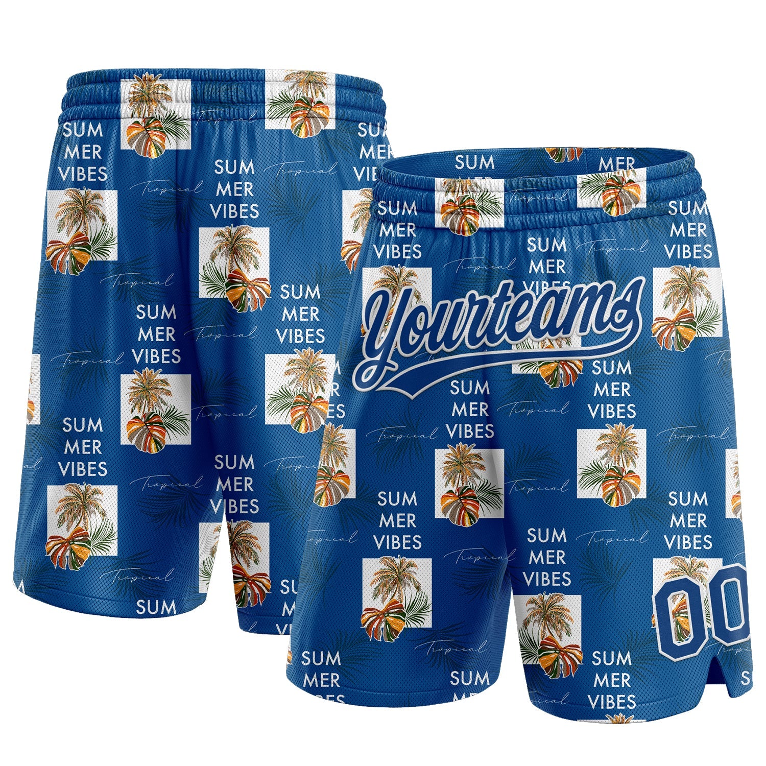 Custom Royal US Navy Blue-White 3D Pattern Hawaii Palm Trees Authentic Basketball Shorts - Main View