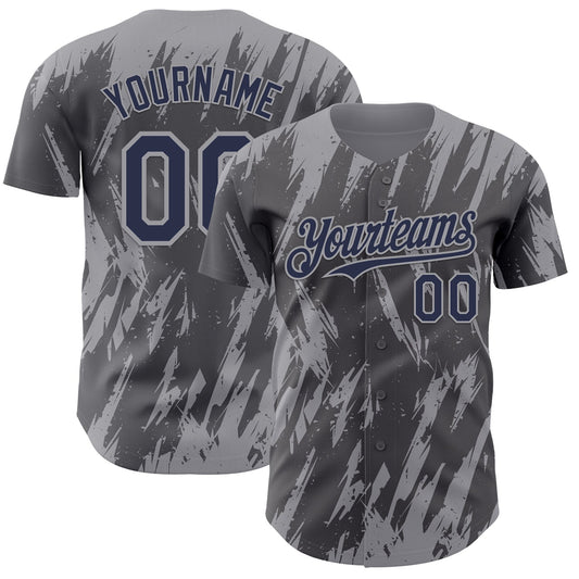 Custom Steel Gray Navy-Gray Splatter Torn Sharp Brush Stroke Authentic Baseball Jersey - Main View