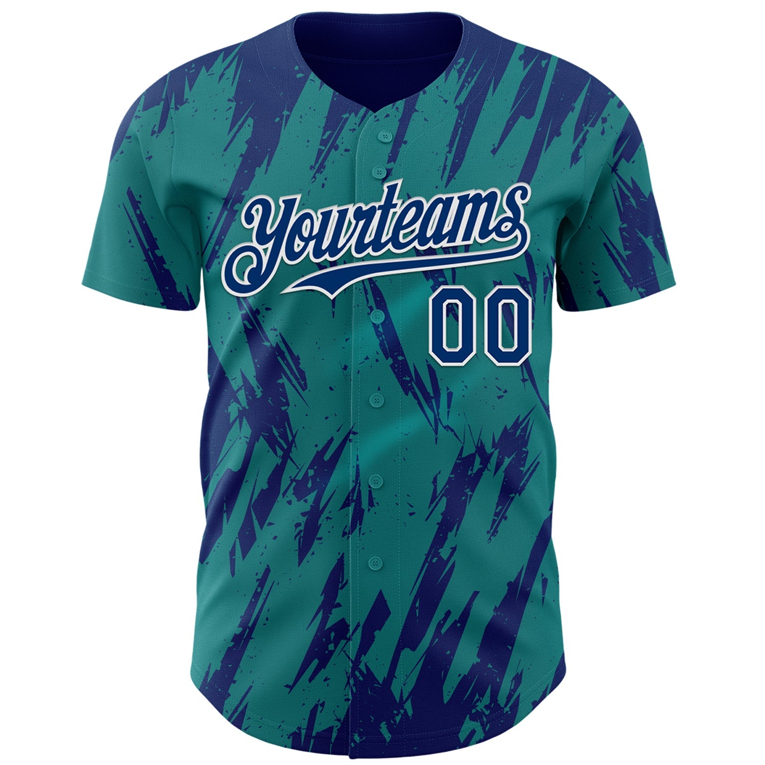 Custom Teal US Navy Blue-White Splatter Torn Sharp Brush Stroke Authentic Baseball Jersey view 2