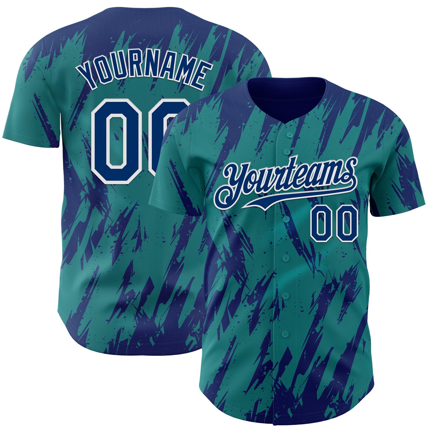 Custom Teal US Navy Blue-White Splatter Torn Sharp Brush Stroke Authentic Baseball Jersey - Main View