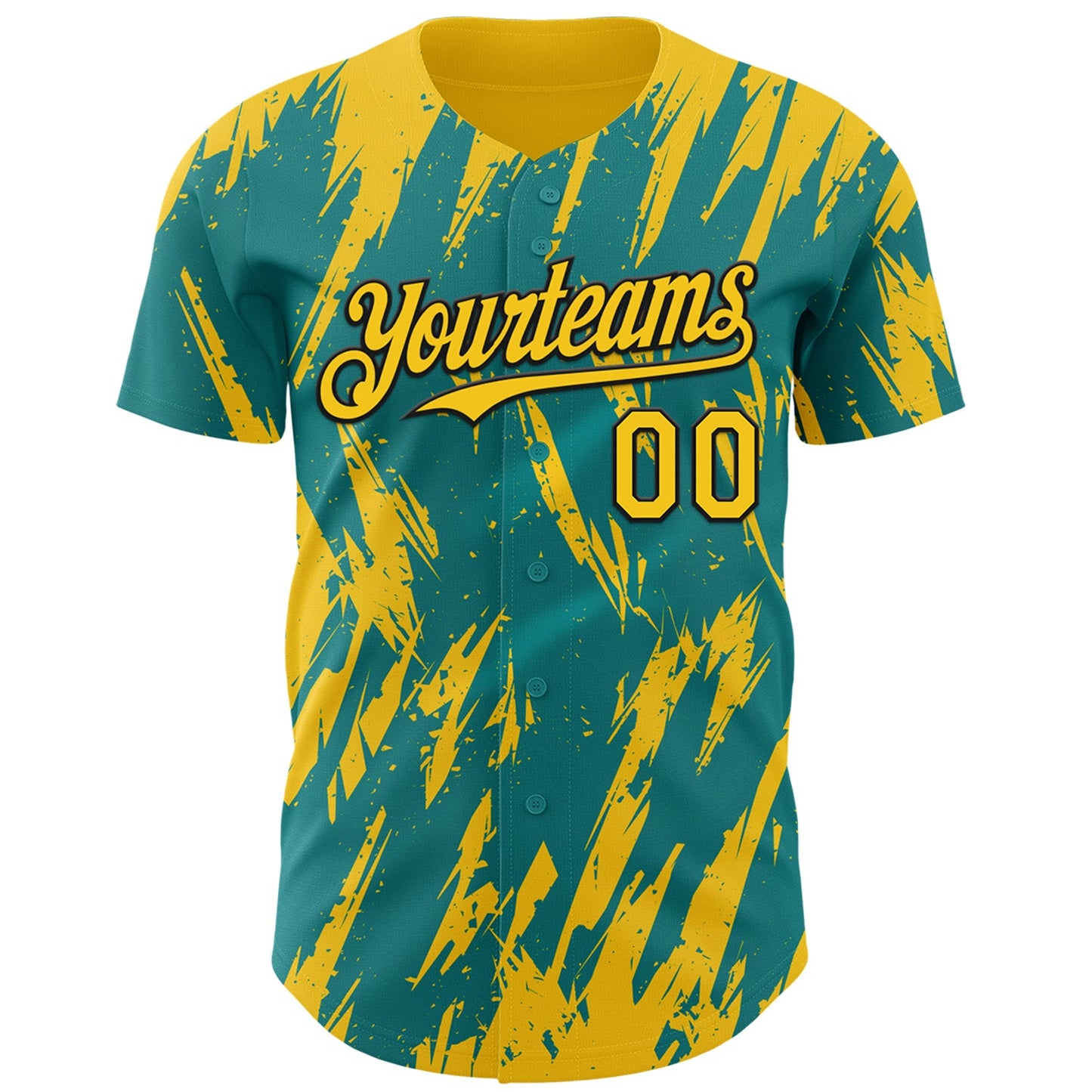 Custom Teal Yellow-Black Splatter Torn Sharp Brush Stroke Authentic Baseball Jersey view 2