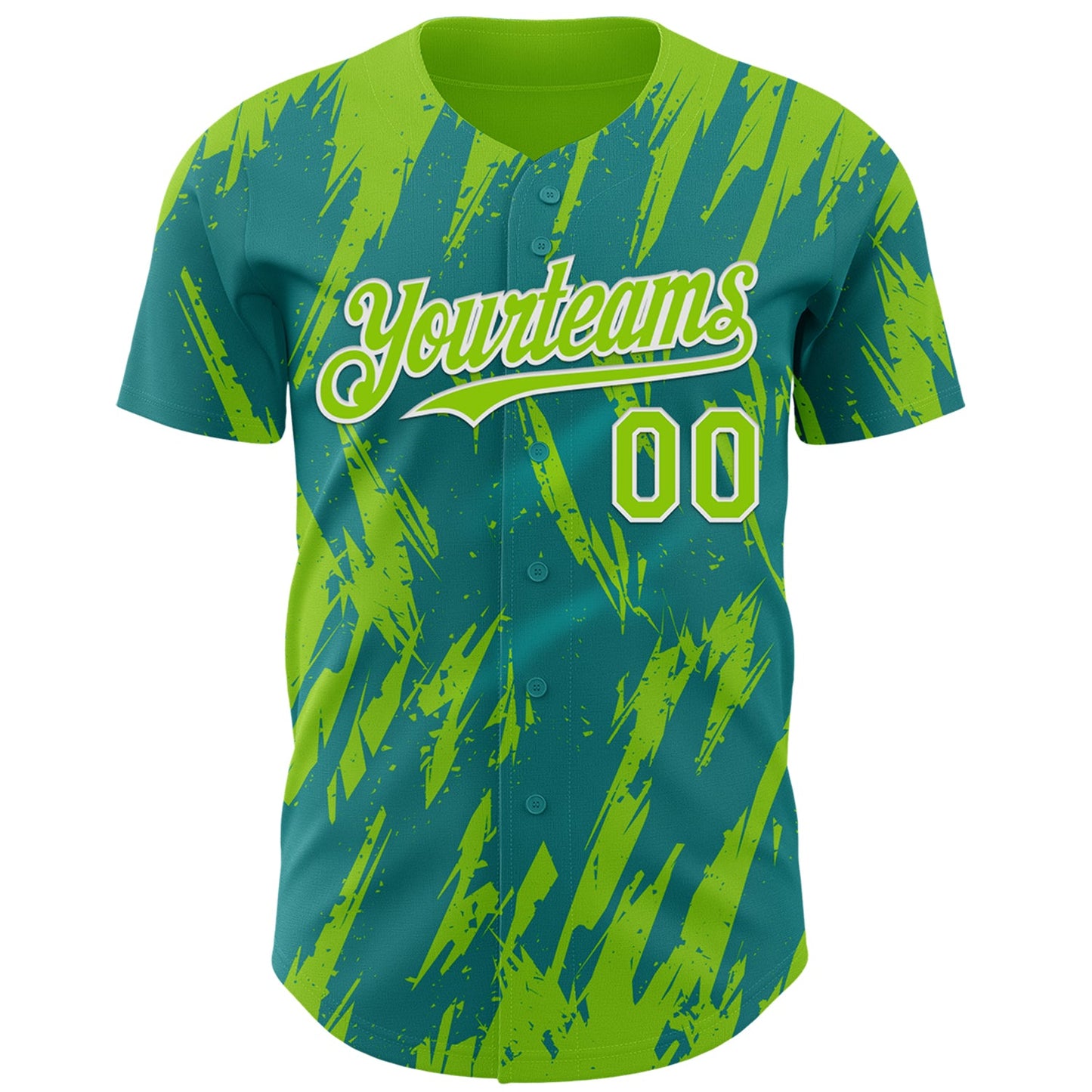 Custom Teal Neon Green-White Splatter Torn Sharp Brush Stroke Authentic Baseball Jersey view 2