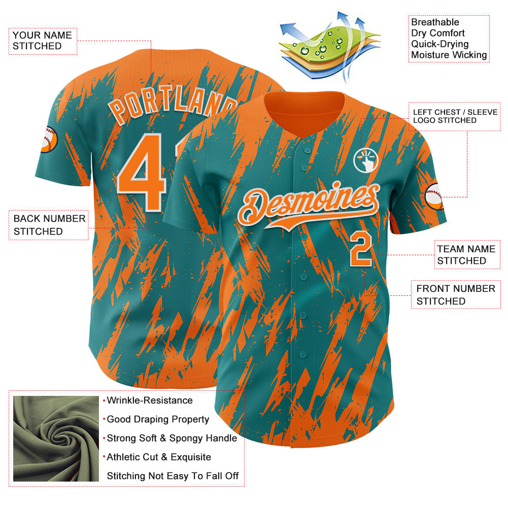 Custom Teal Bay Orange-White Splatter Torn Sharp Brush Stroke Authentic Baseball Jersey view 3