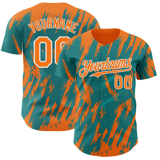 Custom Teal Bay Orange-White Splatter Torn Sharp Brush Stroke Authentic Baseball Jersey - Main View