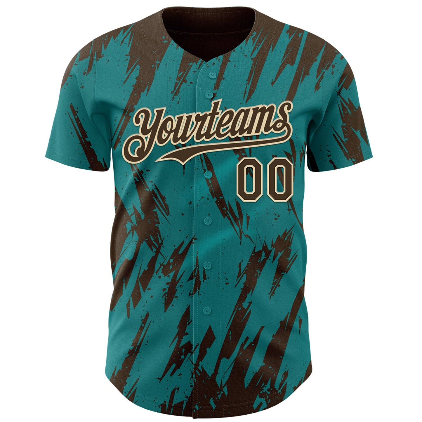Custom Teal Brown-Cream Splatter Torn Sharp Brush Stroke Authentic Baseball Jersey view 2