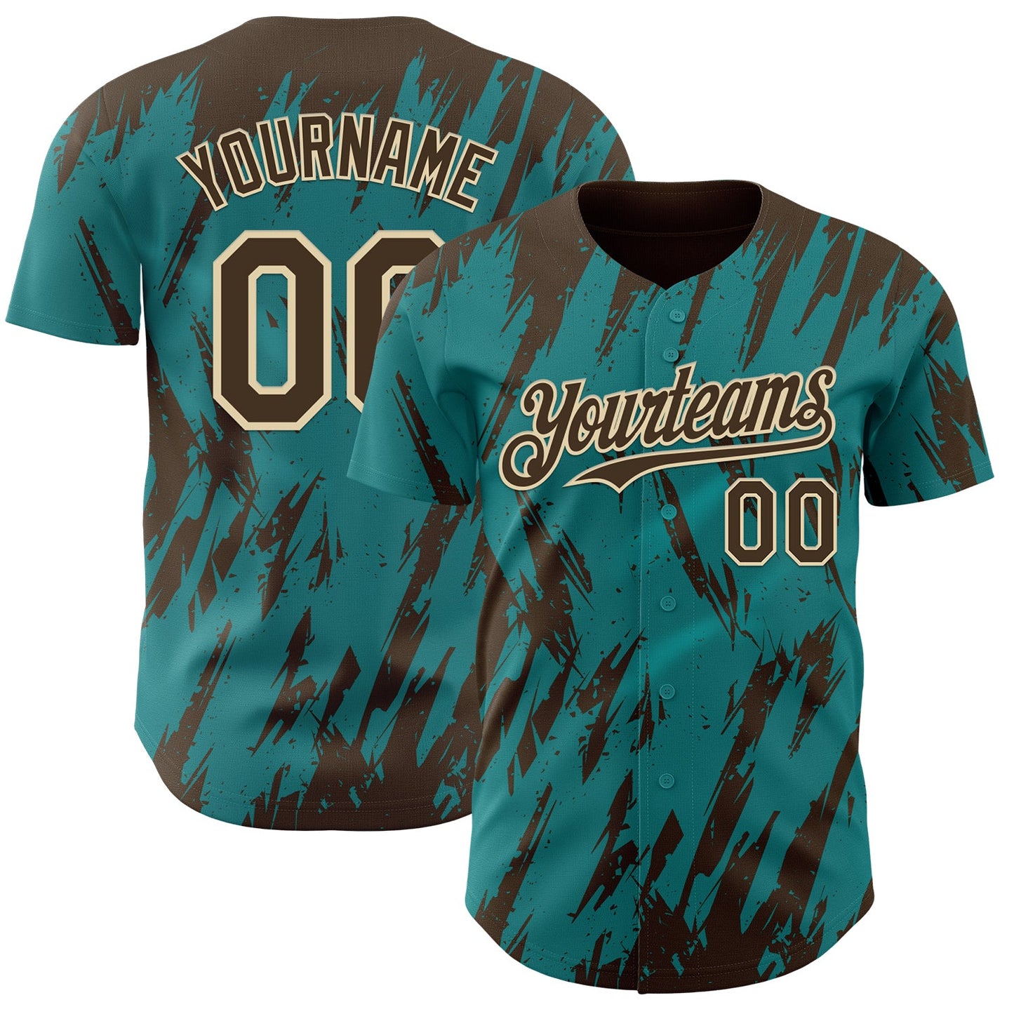 Custom Teal Brown-Cream Splatter Torn Sharp Brush Stroke Authentic Baseball Jersey - Main View