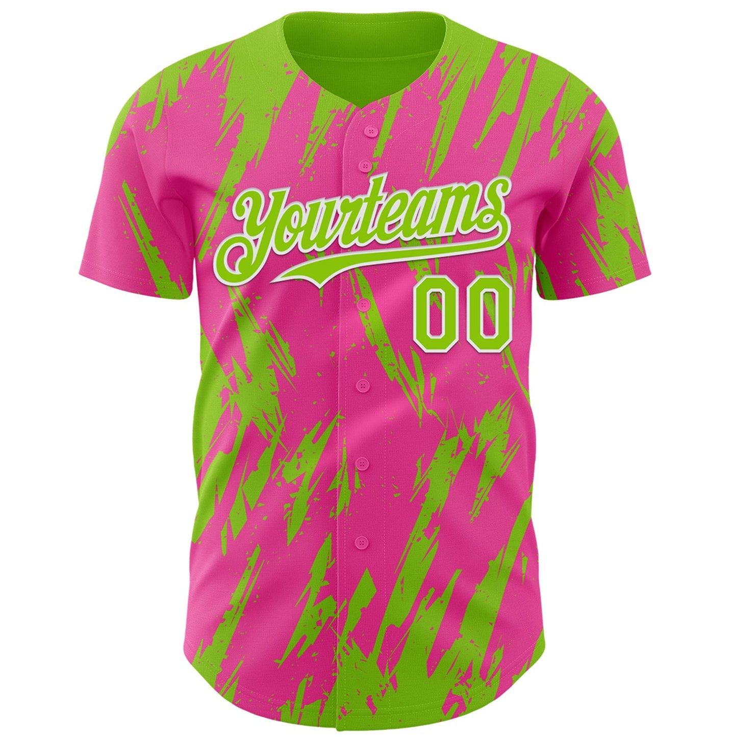 Custom Pink Neon Green-White Splatter Torn Sharp Brush Stroke Authentic Baseball Jersey view 2