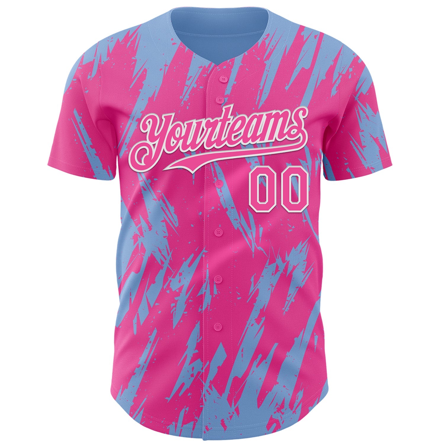 Custom Pink White-Light Blue Splatter Torn Sharp Brush Stroke Authentic Baseball Jersey view 2