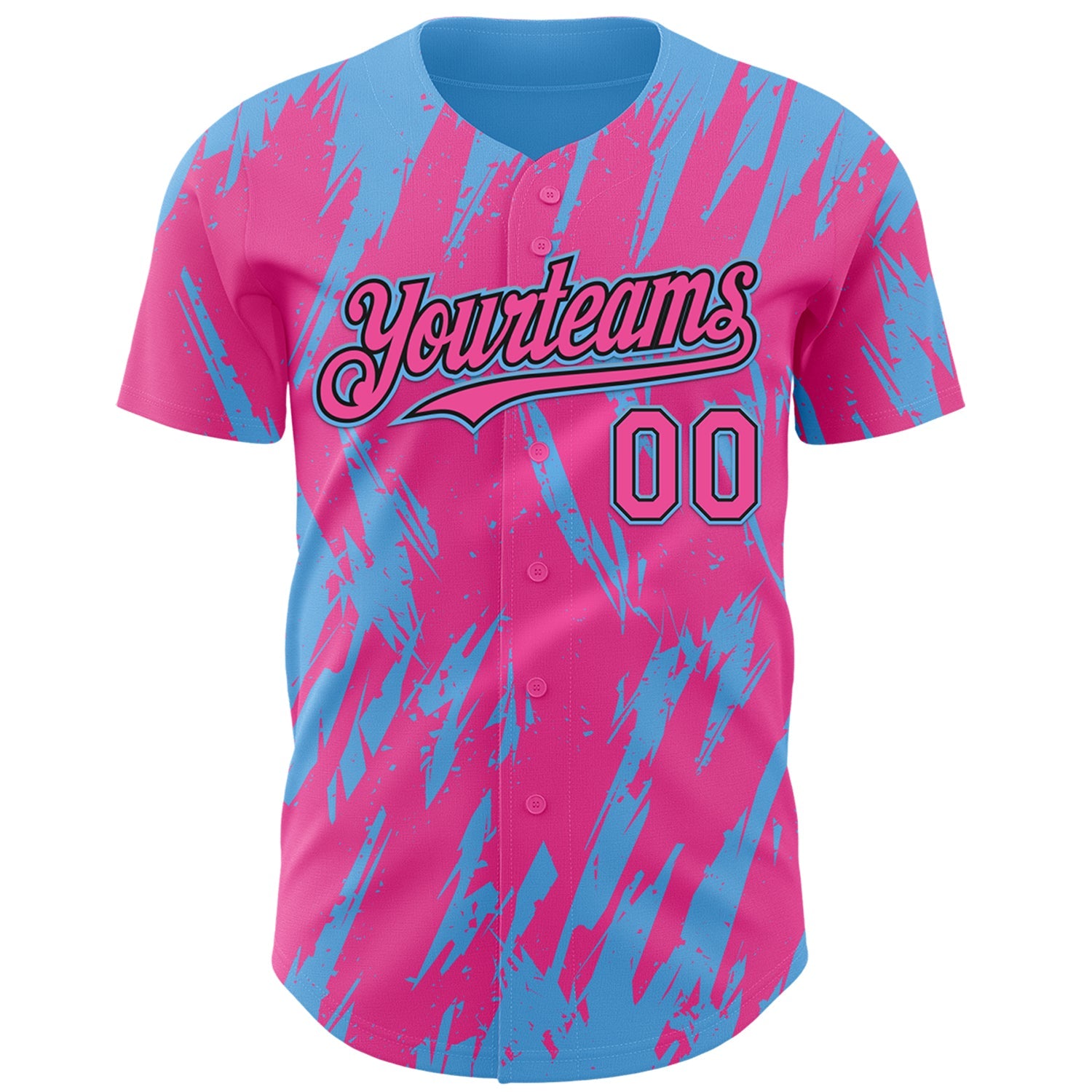 Custom Pink Black-Sky Blue Splatter Torn Sharp Brush Stroke Authentic Baseball Jersey view 2