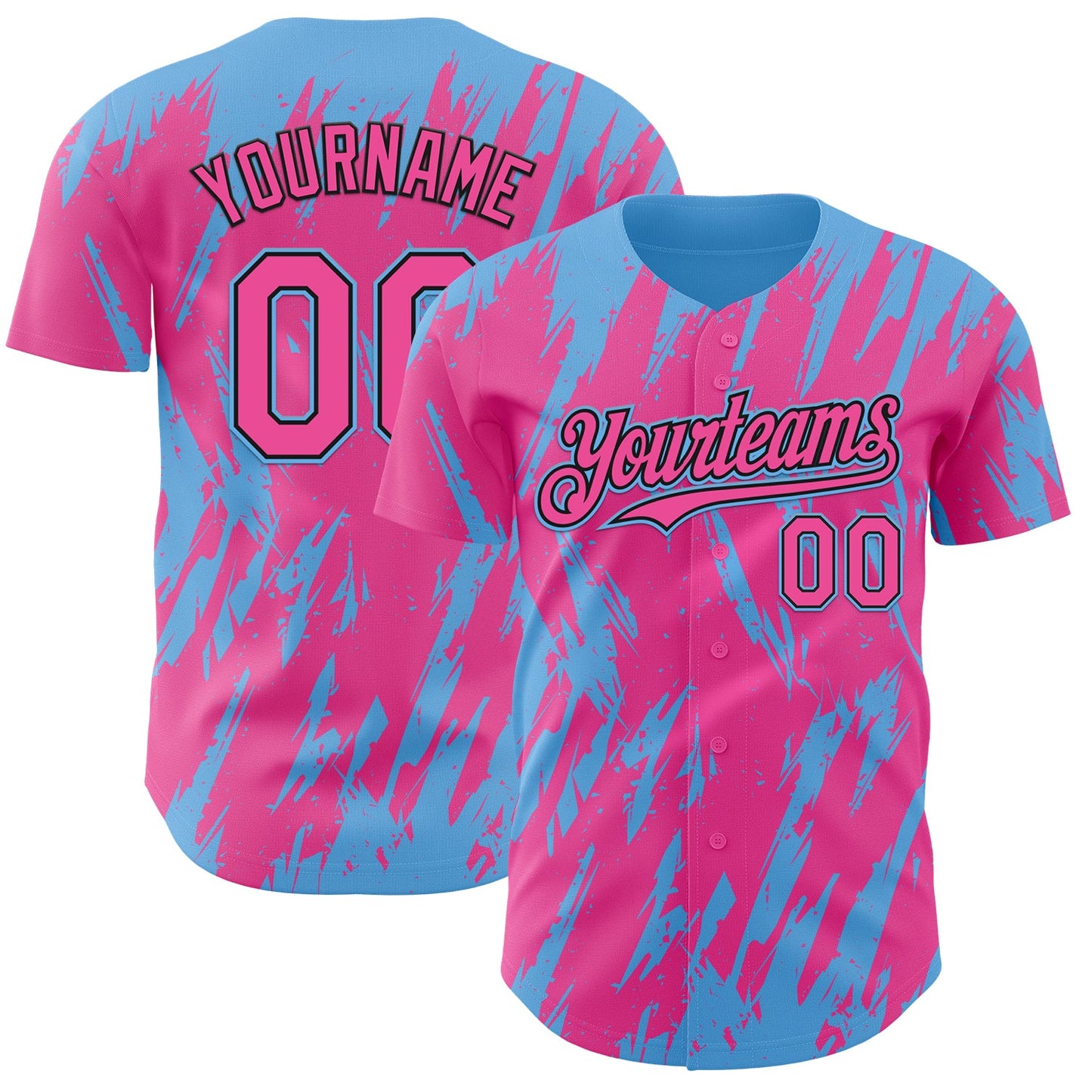 Custom Pink Black-Sky Blue Splatter Torn Sharp Brush Stroke Authentic Baseball Jersey - Main View