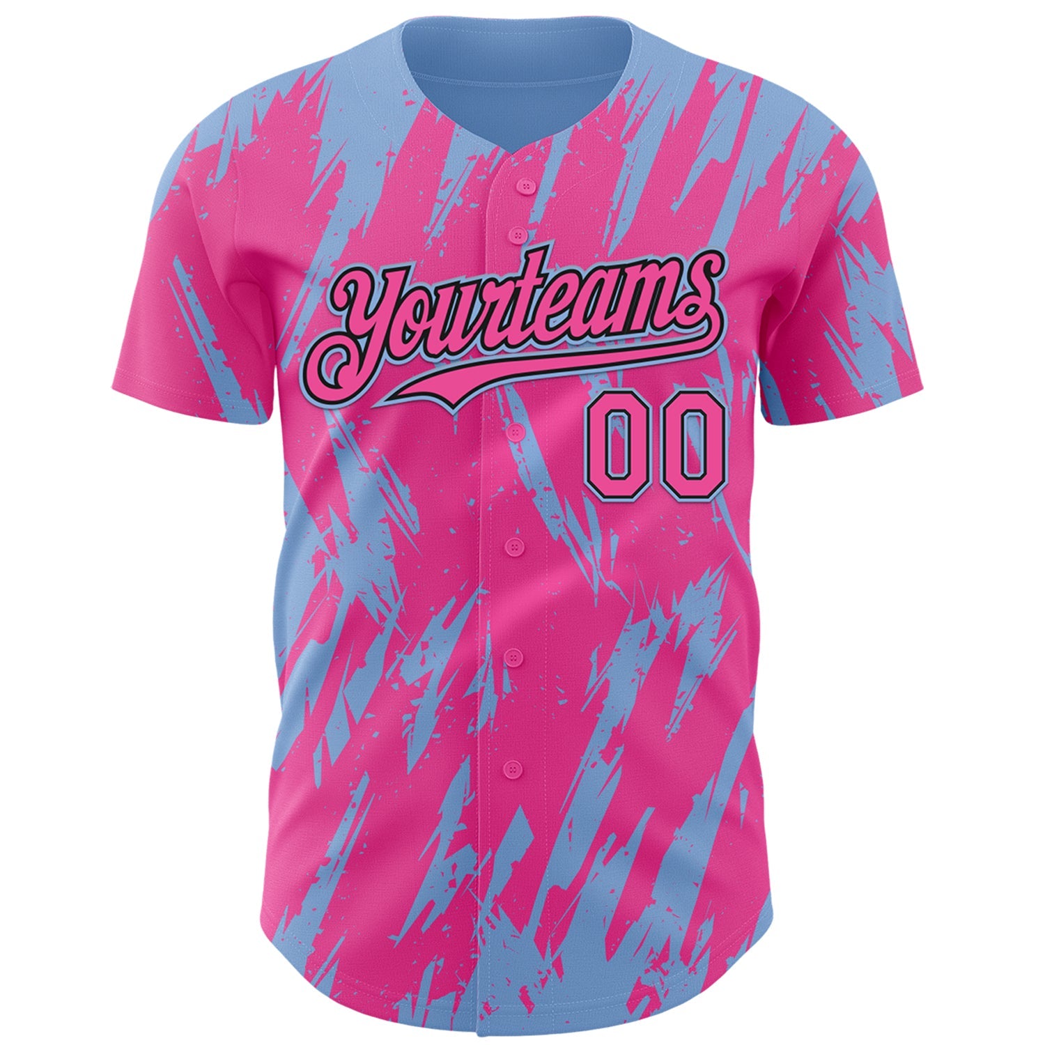 Custom Pink Black-Light Blue Splatter Torn Sharp Brush Stroke Authentic Baseball Jersey view 2